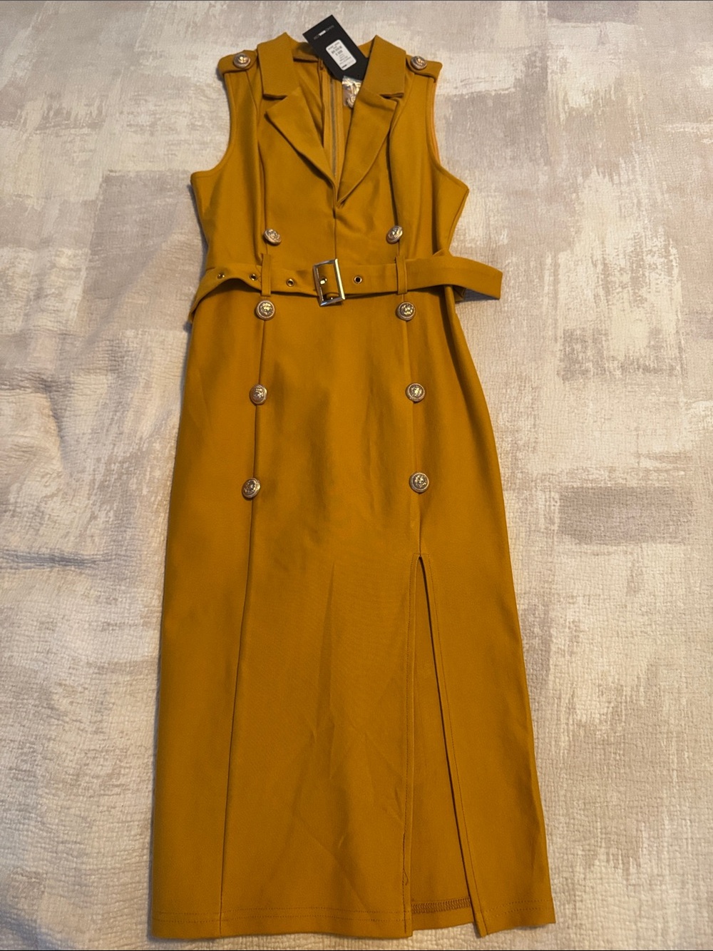 Fashion Nova Sleeveless Trench Midi Dress in Mustard Yellow